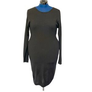 Garnet Hill Black 100% Merino Wool‎ Long Sleeve Crew Neck Sweater Dress Large